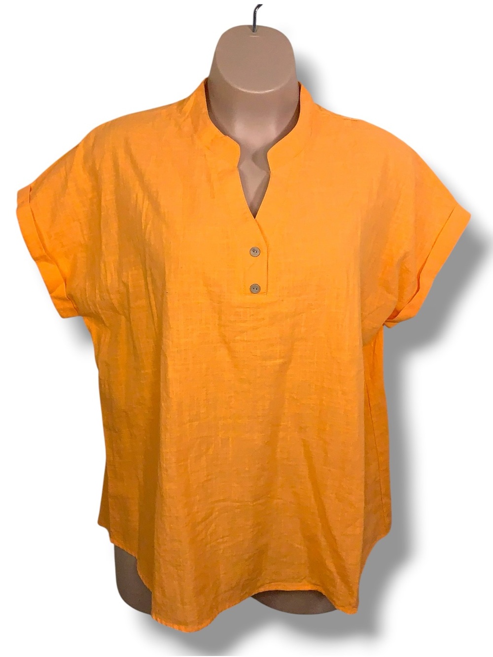 4XL Golden Mustard Yellow Short Sleeve Top Henley Vneck Cuffed Sleeve Plus